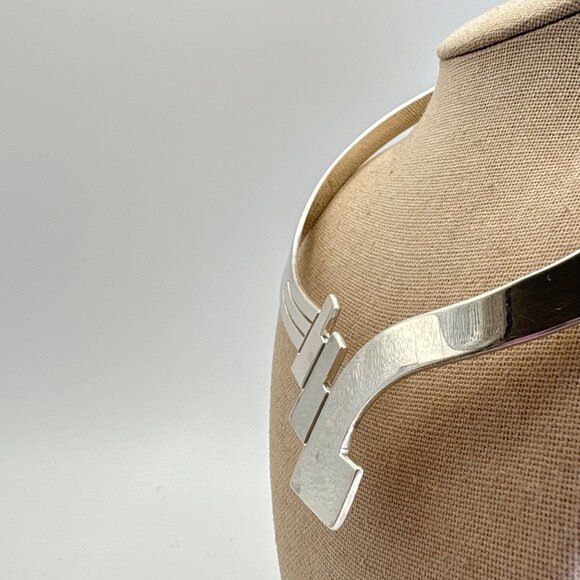 VTG Sterling Silver 925 Geometric Art Deco Stiff Collar Necklace 16" Fit - Picture 6 of 16